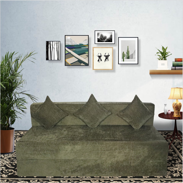 Rejoice Sofa Cum Bed Cover - 3 Seater, Plain Cushion ( Premium Molfino Fabric,  Green)