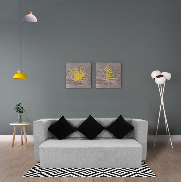 Flipper X Sofa Cum Bed - 3 Seater, Printed Cushion ( Jute Fabric, Light Grey )