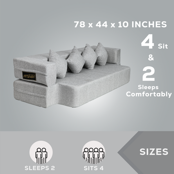 Flipper X Sofa Cum Bed - 4  Seater, Plain Cushion ( Jute Fabric, Light Grey )