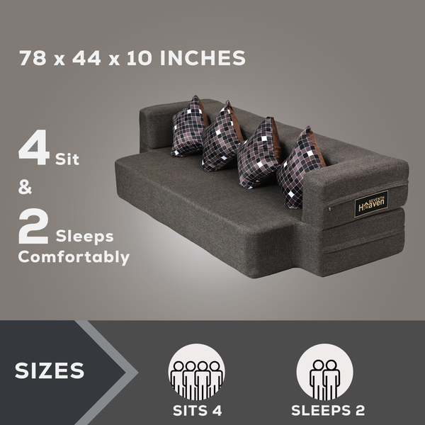 Flipper X Sofa Cum Bed - 4  Seater, Plain Cushion ( Jute Fabric, Brown )