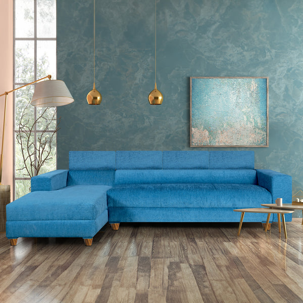 Berlin 6 Seater Sofa Left Corner- ( Premium Molfino Fabric- Sky Blue )