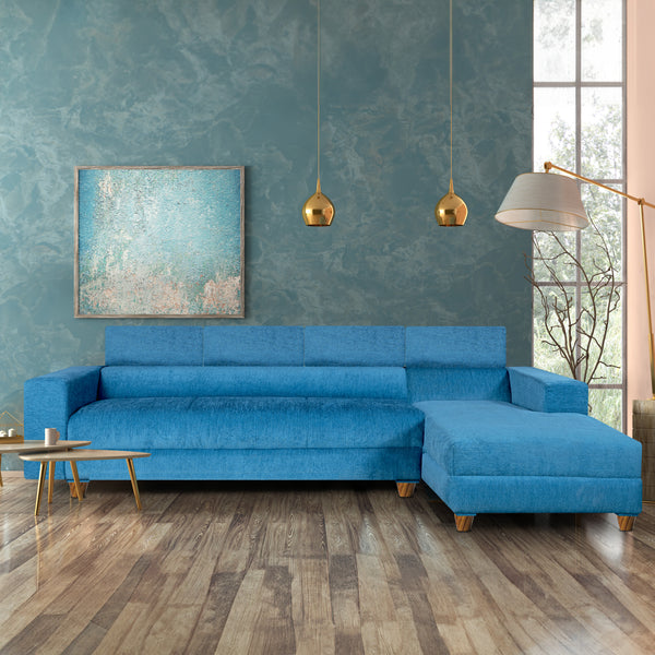 Berlin 6 Seater Sofa Right Corner- ( Premium Molfino Fabric- Sky Blue )