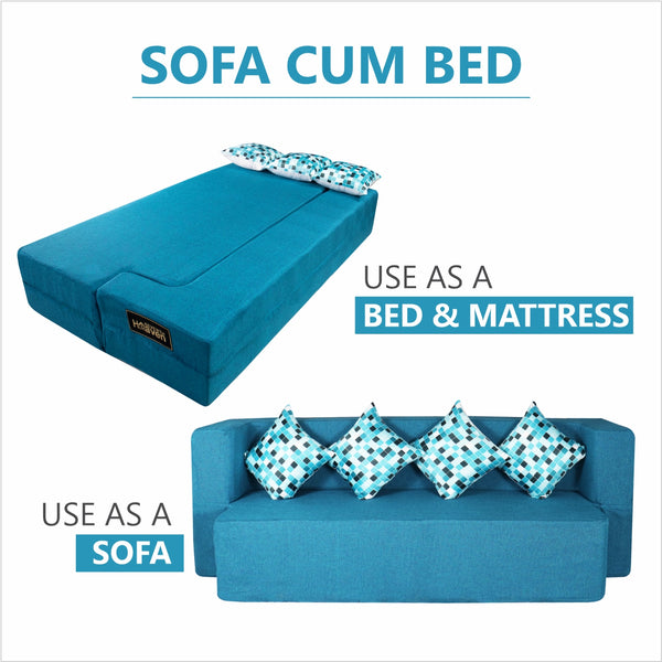 Flipper X Sofa Cum Bed - 4  Seater, Printed Cushion ( Jute Fabric, Sky Blue )