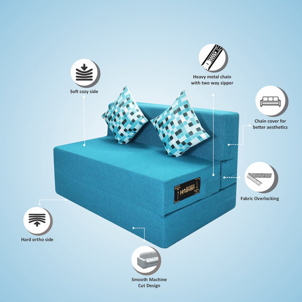 Rejoice Sofa Cum Bed - 2 Seater, Printed Cushion (Jute Fabric- Sky Blue)