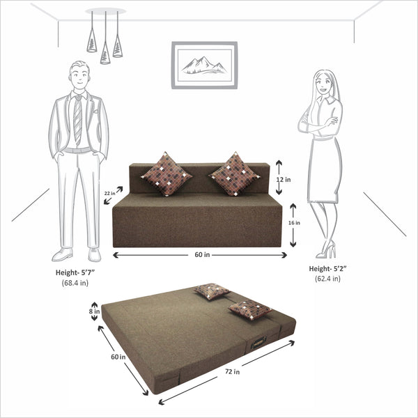 Rejoice Sofa Cum Bed - 3 Seater, Printed Cushion ( Jute Fabric, Brown )