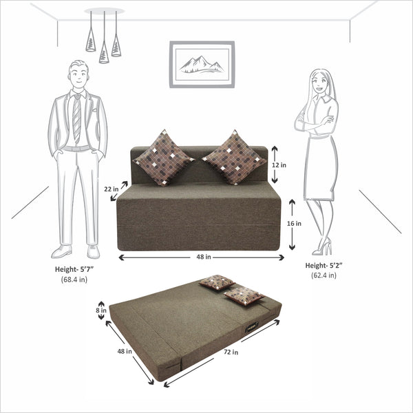 Rejoice Sofa Cum Bed - 1 Seater, Printed Cushion (Jute Fabric- Brown)