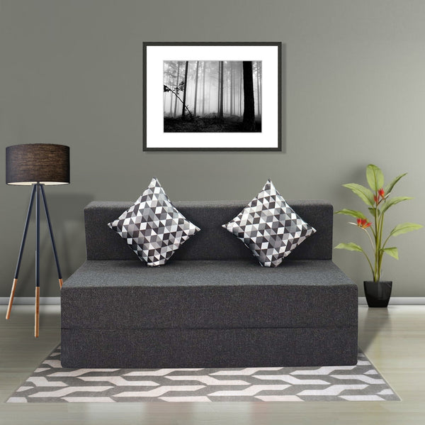 Rejoice Sofa Cum Bed - 3 Seater, Printed Cushion ( Jute Fabric, Grey )