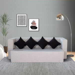 Flipper X Sofa Cum Bed - 4  Seater, Printed Cushion ( Jute Fabric, Light Grey )