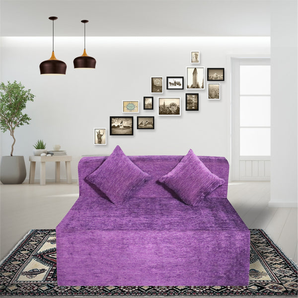 Rejoice Sofa Cum Bed - 2 Seater, Plain Cushion ( Premium Molfino Fabric, Purple )