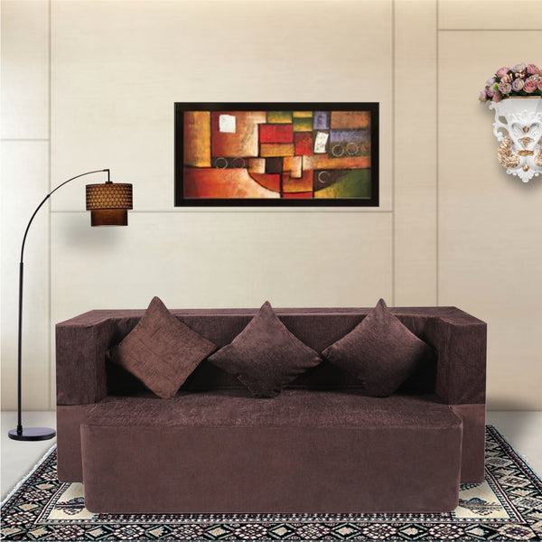 Flipper X Sofa Cum Bed - 3 Seater, Plain Cushions (Premium Molfino Fabric- Brown )