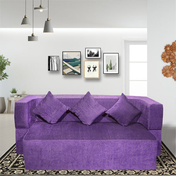 Flipper X Sofa Cum Bed Cover - 3 Seater, Plain Cushion ( Premium Molfino Fabric, Purple )