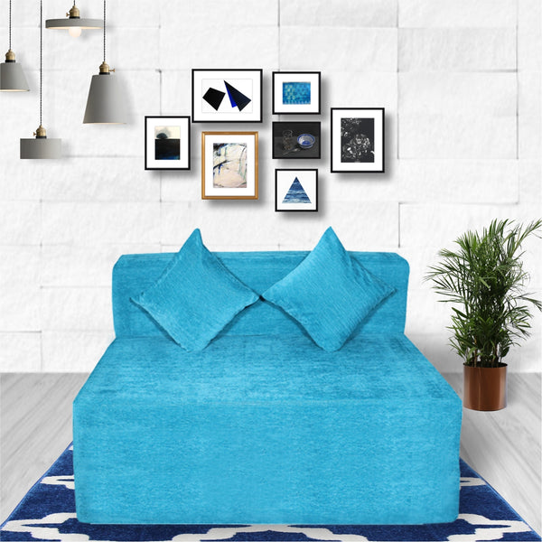 Rejoice Sofa Cum Bed - 2  Seater, Plain Cushion ( Premium Molfino Fabric, Sky Blue )