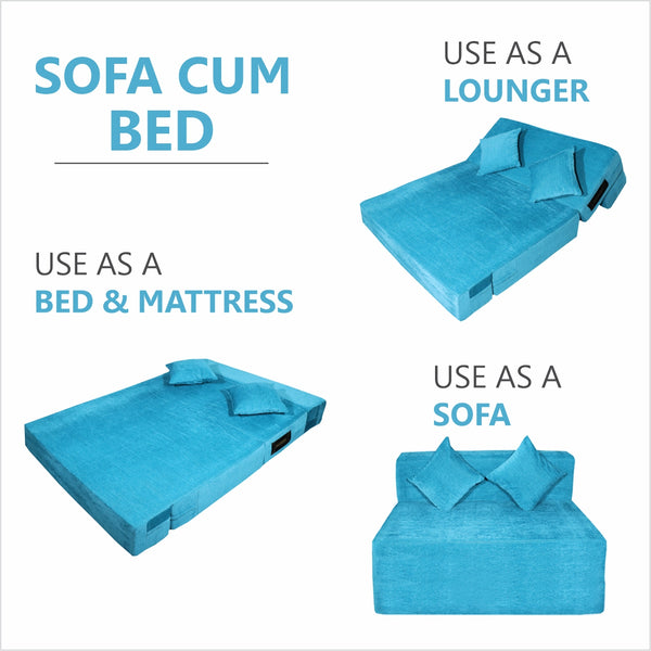 Rejoice Sofa Cum Bed - 2  Seater, Plain Cushion ( Premium Molfino Fabric, Sky Blue )