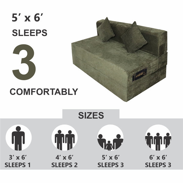 Rejoice Sofa Cum Bed - 3 Seater, Plain Cushion ( Premium Molfino Fabric, Green )