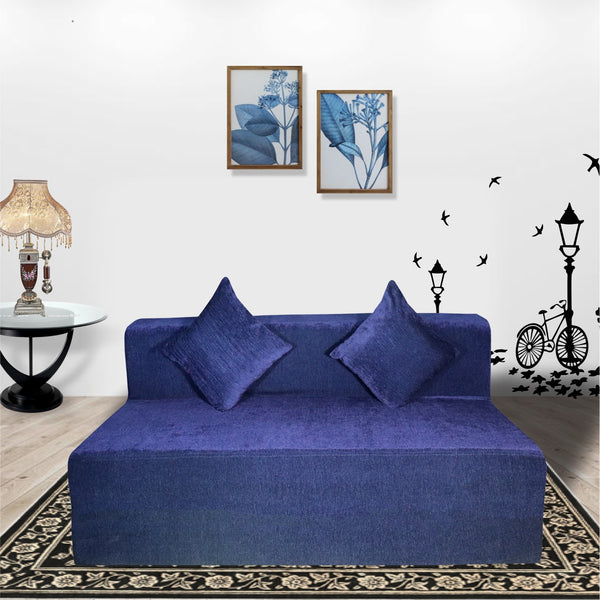 Rejoice Sofa Cum Bed Cover - 3 Seater, Plain Cushion ( Premium Molfino Fabric,  Blue )