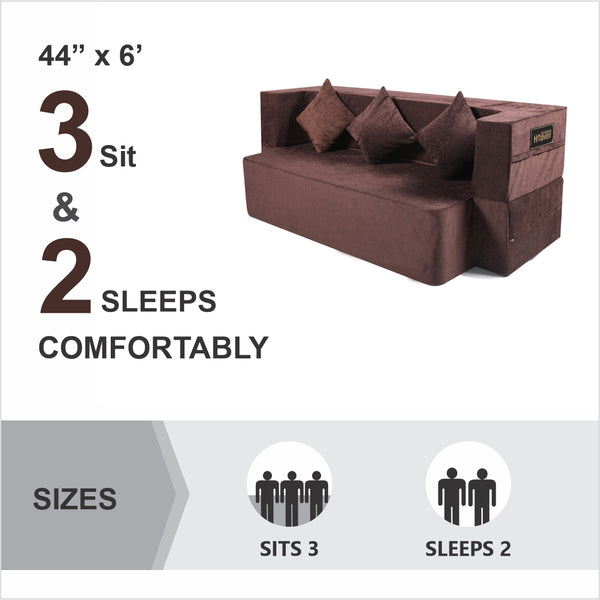 Flipper X Sofa Cum Bed - 3 Seater, Plain Cushions (Premium Molfino Fabric- Brown )