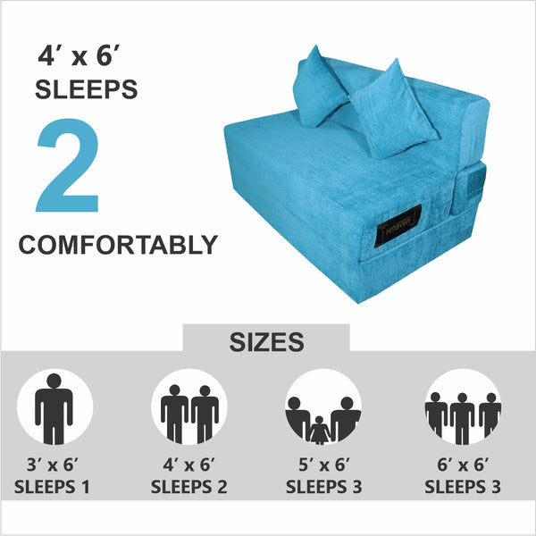 Rejoice Sofa Cum Bed - 2  Seater, Plain Cushion ( Premium Molfino Fabric, Sky Blue )