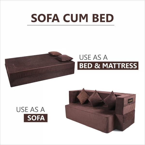 Flipper X Sofa Cum Bed - 3 Seater, Plain Cushions (Premium Molfino Fabric- Brown )