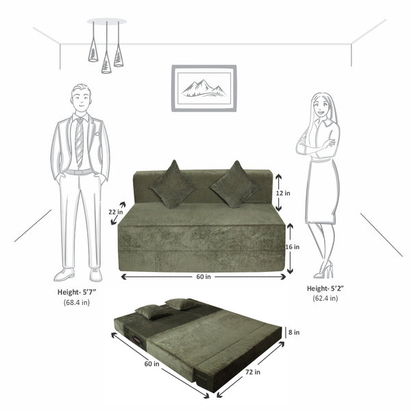 Rejoice Sofa Cum Bed - 3 Seater, Plain Cushion ( Premium Molfino Fabric, Green )