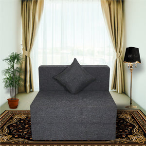 Rejoice Sofa Cum Bed - 1 Seater, Plain Cushion (Jute Fabric- Dark Grey )