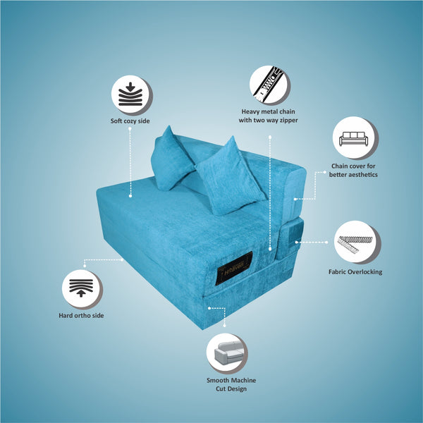 Rejoice Sofa Cum Bed - 2  Seater, Plain Cushion ( Premium Molfino Fabric, Sky Blue )