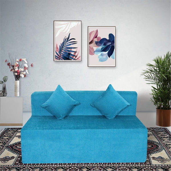 Rejoice Sofa Cum Bed Cover - 3 Seater, Plain Cushion ( Premium Molfino Fabric,  Sky Blue )