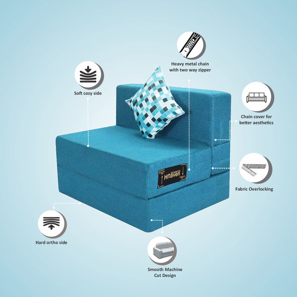 Rejoice Sofa Cum Bed - 1 Seater, Printed Cushion (Jute Fabric- Sky Blue )