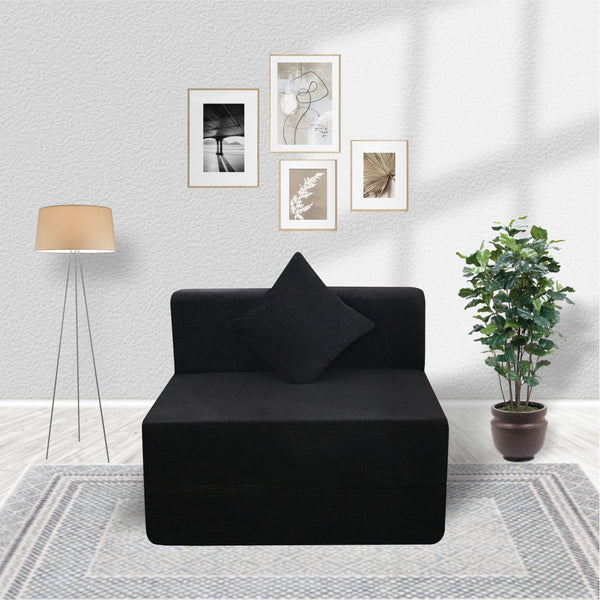 Rejoice Sofa Cum Bed - 1 Seater, Plain Cushion (Jute Fabric, Black  )