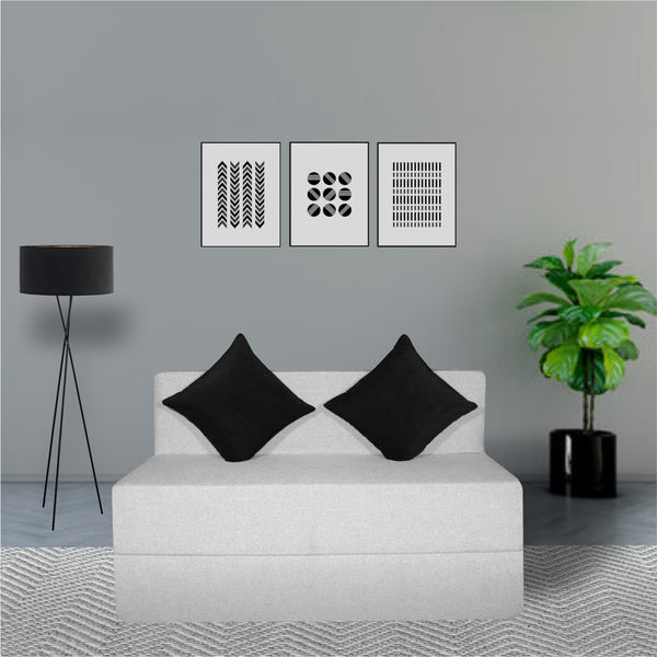 Rejoice Sofa Cum Bed - 3 Seater Printed Cushion ( Jute Fabric,  Light Grey )
