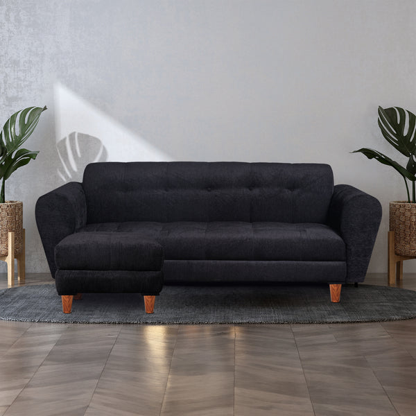 Milan 4 Seater with Ottoman- ( Premium Molfino Fabric- Black )