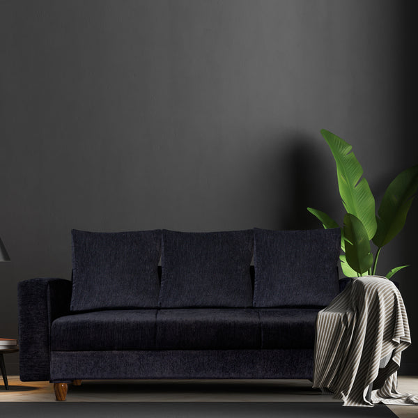 Rio 3 Seater Sofa- ( Premium Molfino Fabric- Black )