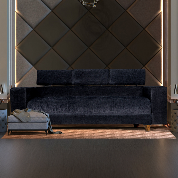 Berlin 3 Seater Sofa- ( Premium Molfino Fabric- Black )