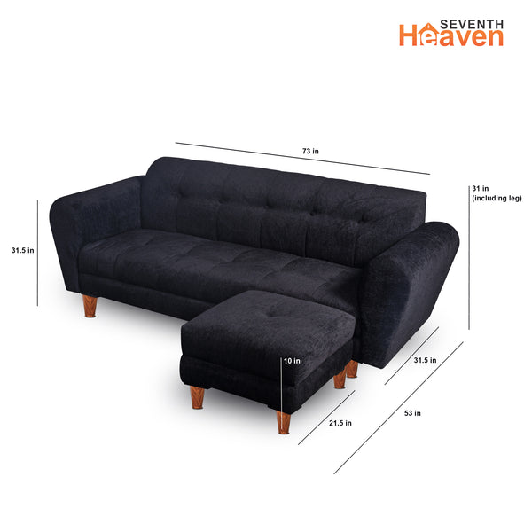 Milan 4 Seater with Ottoman- ( Premium Molfino Fabric- Black )