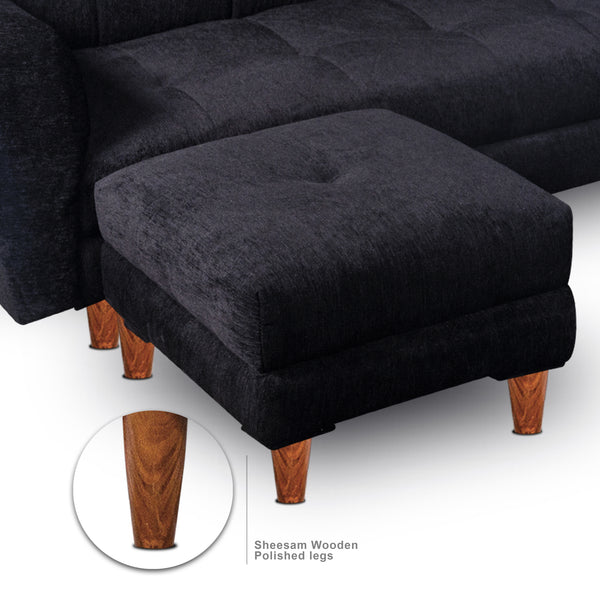Milan 4 Seater with Ottoman- ( Premium Molfino Fabric- Black )