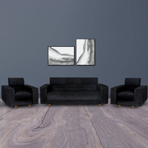 Berlin (3+1+1) Seater Sofa- ( Premium Molfino Fabric- Black )