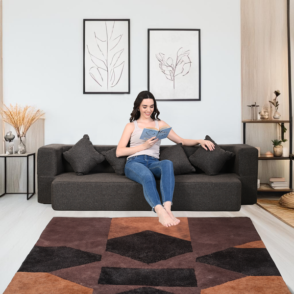 Flipper X Sofa Cum Bed - 4  Seater, Plain Cushion ( Jute Fabric, Brown )