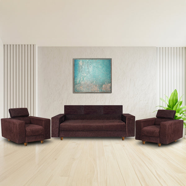 Berlin (3+1+1) Seater Sofa- ( Premium Molfino Fabric- Brown )