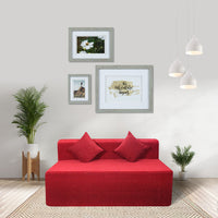 rejoice sofa cum bed 3 seater plain cushion premium molfino fabric maroon