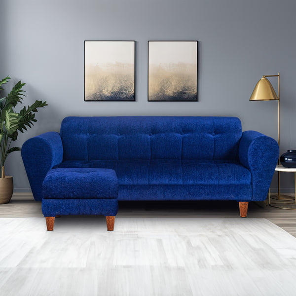 Milan 4 Seater with Ottoman- ( Premium Molfino Fabric- Blue )