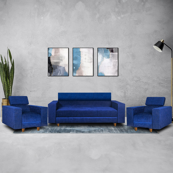 Berlin (3+1+1) Seater Sofa- ( Premium Molfino Fabric-Blue )