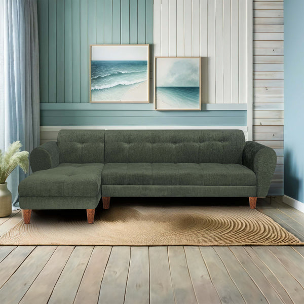 Milan 6 Seater Sofa Left Corner- ( Premium Molfino Fabric- Green )
