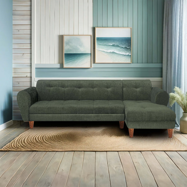 Milan 6 Seater Sofa Right Corner- ( Premium Molfino Fabric- Green )
