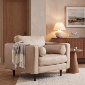 Vienna 1 Seater Sofa- ( Leatherette Fabric - Beige )