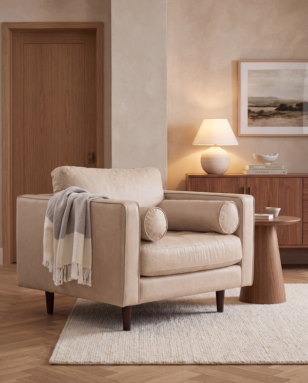 Vienna 1 Seater Sofa- ( Leatherette Fabric - Beige )