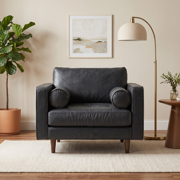 Vienna 1 Seater Sofa- ( Leatherette Fabric - Black )