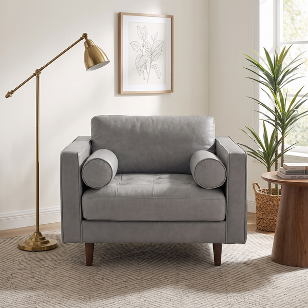 Vienna 1 Seater Sofa- ( Leatherette Fabric - Grey )