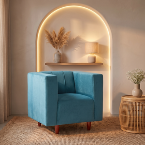Sydney 1 Seater Sofa- ( Plush Suede Fabric- Sky Blue )