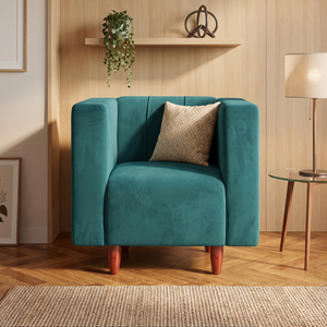 Sydney 1 Seater Sofa- ( Plush Suede Fabric- Teal )