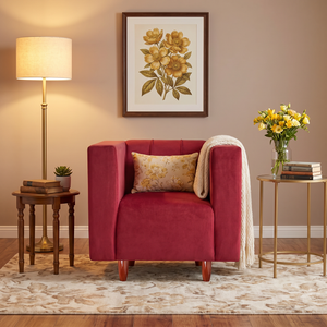 Sydney 1 Seater Sofa- ( Plush Suede Fabric- Maroon )