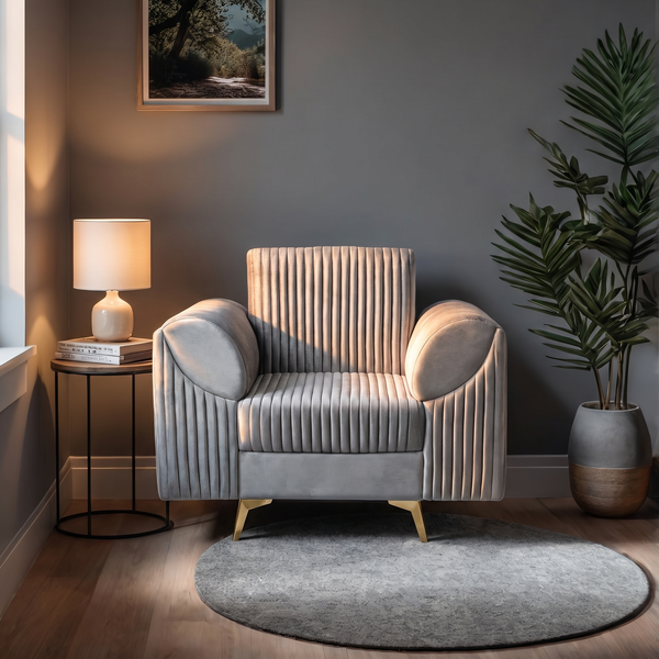 Venice 1 Seater Sofa - ( Plush Suede Fabric - Grey )